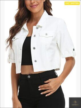 Cropped Denim Jacket Short Sleeve Classic Casual Y2K Chic Summer Staple